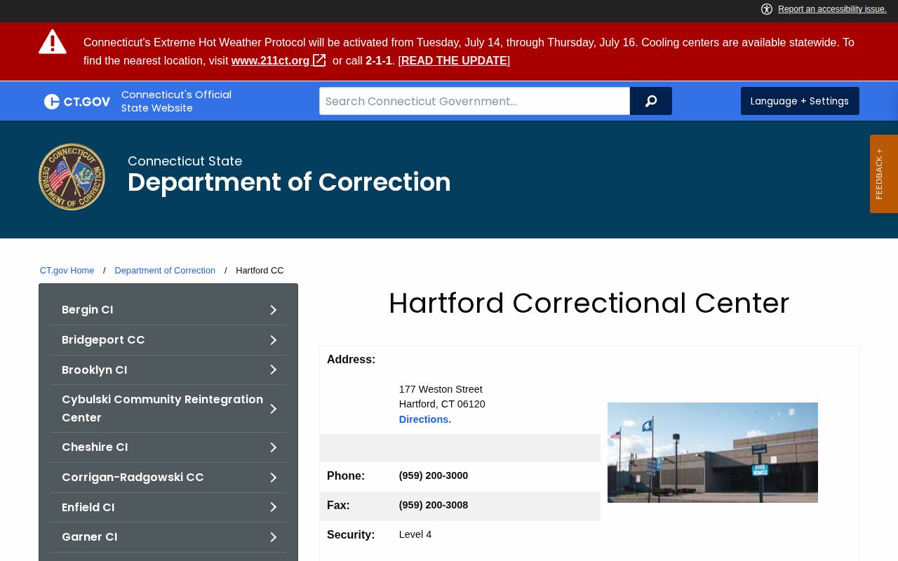Hartford Correctional Center release records address and facility details